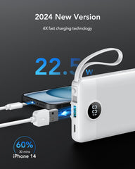 10,000mAh 4-Output/2-Input Built-in-Cable Power Bank