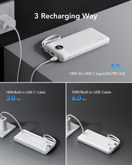 10,000mAh 4-Output/2-Input Built-in-Cable Power Bank