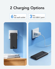 10,000mAh 22.5W Slim Power Bank, Built-in Cables & AC Plug