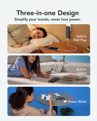 10,000mAh 22.5W Slim Power Bank, Built-in Cables & AC Plug
