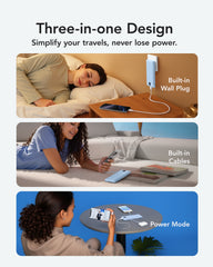 10,000mAh 22.5W Slim Power Bank, Built-in Cables & AC Plug