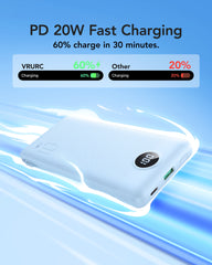 10,000mAh 22.5W Slim Power Bank, Built-in Cables & AC Plug