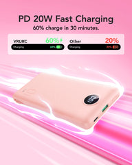 10,000mAh 22.5W Slim Power Bank, Built-in Cables & AC Plug