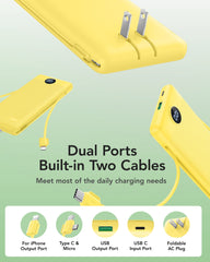 10,000mAh 22.5W Slim Power Bank, Built-in Cables & AC Plug