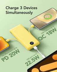 10,000mAh 22.5W Slim Power Bank, Built-in Cables & AC Plug