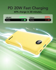 10,000mAh 22.5W Slim Power Bank, Built-in Cables & AC Plug