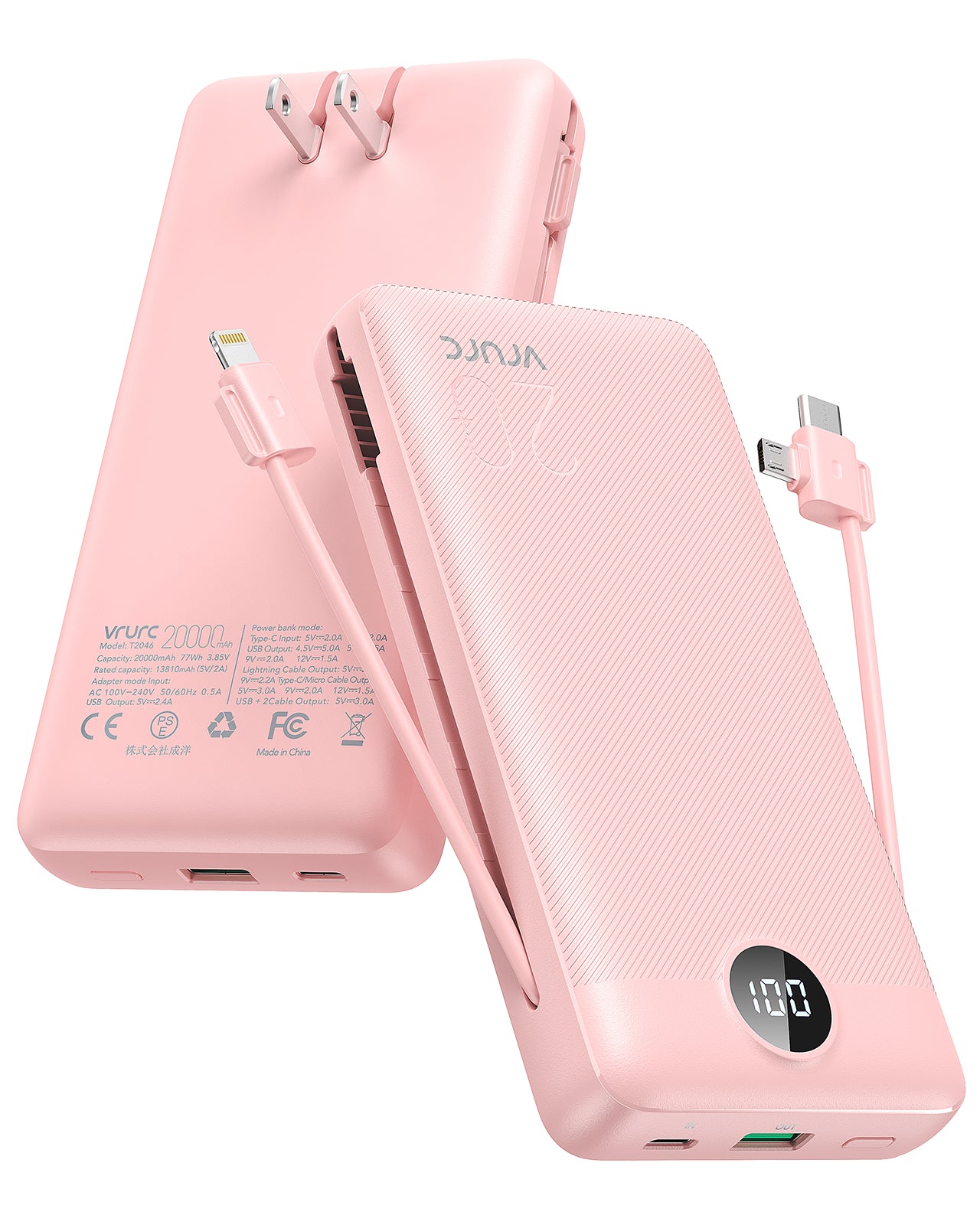 VRURC T2046 20000mAh Portable Charger - Pink
