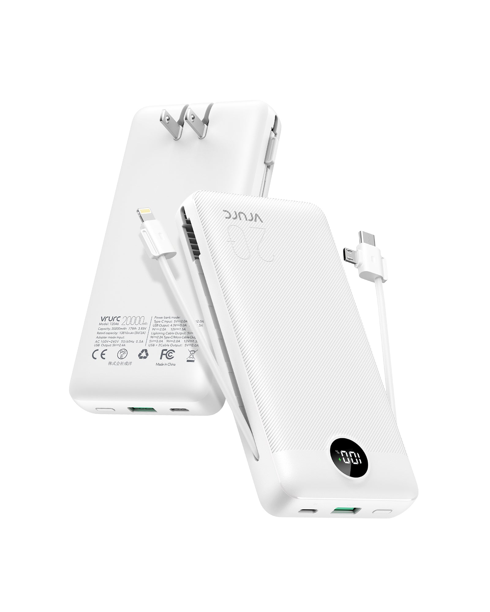 VRURC T2046 20000mAh Portable Charger - White