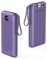 VRURC 20000mAh Built in Cords 22.5W PD & QC 3.0 Power Bank - Purple
