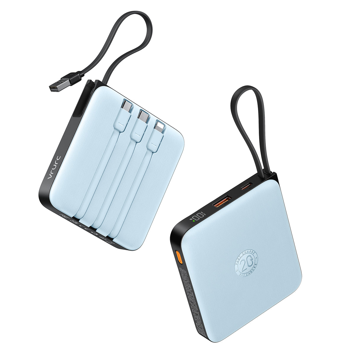 VRURC T2066 20000mAh Portable Charger with Built-in Cables - Blue