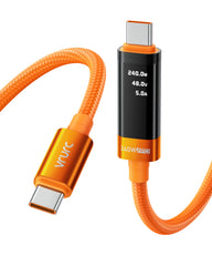 240W USB C to USB C Cable Fast Charging Retractable USB C Cable - Orange