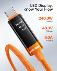 240W USB C to USB C Cable Fast Charging Retractable USB C Cable - Orange