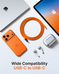 240W USB C to USB C Cable Fast Charging Retractable USB C Cable - Orange