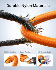240W USB C to USB C Cable Fast Charging Retractable USB C Cable - Orange