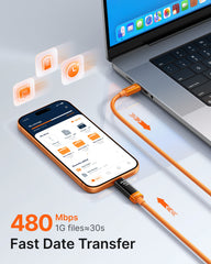 240W USB C to USB C Cable Fast Charging Retractable USB C Cable - Orange