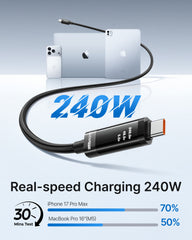 240W USB C to USB C Cable Fast Charging Retractable USB C Cable - Black