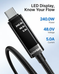 240W USB C to USB C Cable Fast Charging Retractable USB C Cable - Black