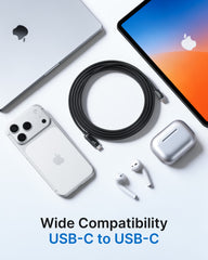240W USB C to USB C Cable Fast Charging Retractable USB C Cable - Black