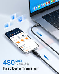 240W USB C to USB C Cable Fast Charging Retractable USB C Cable - Black
