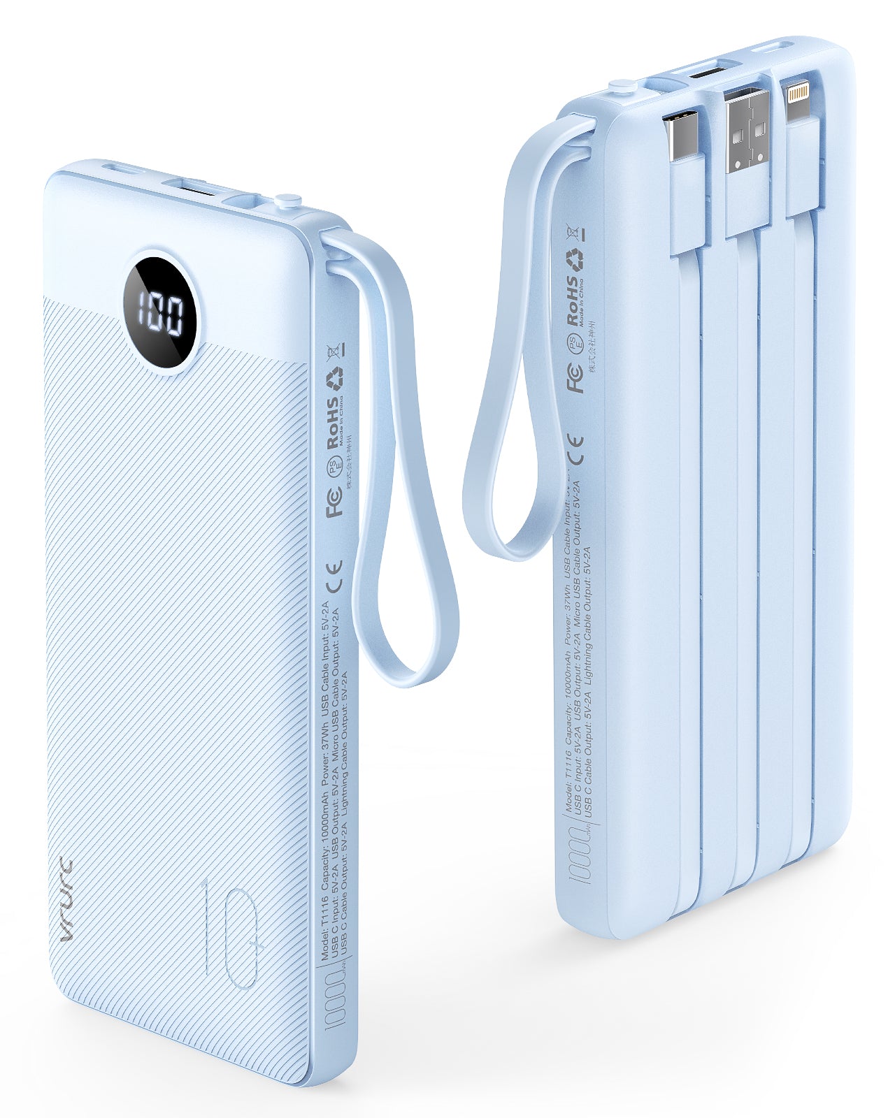 Built in Cables Ultra Slim 10000mAh Power Bank