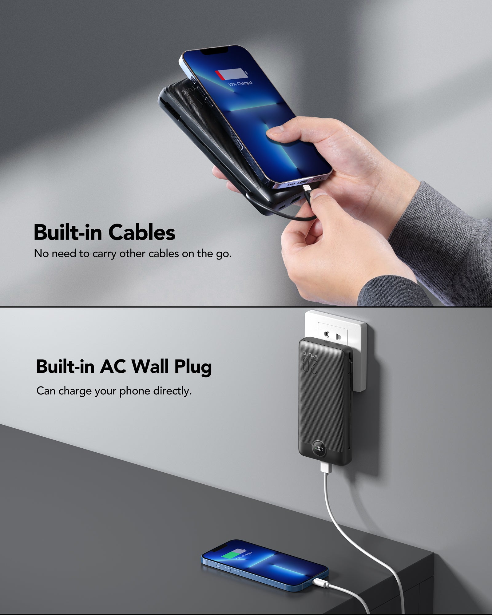 Built in Cables & AC Plug 22.5W Fast Charging Power Bank