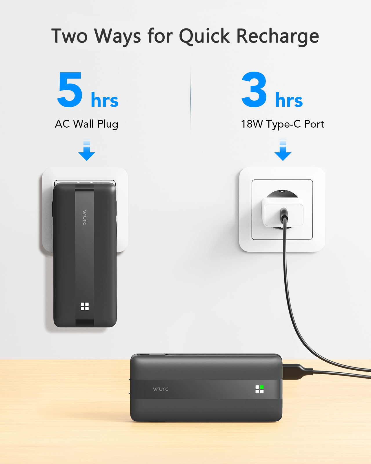 22.5W Built-in Cables Power Bank with AC Wall Plug