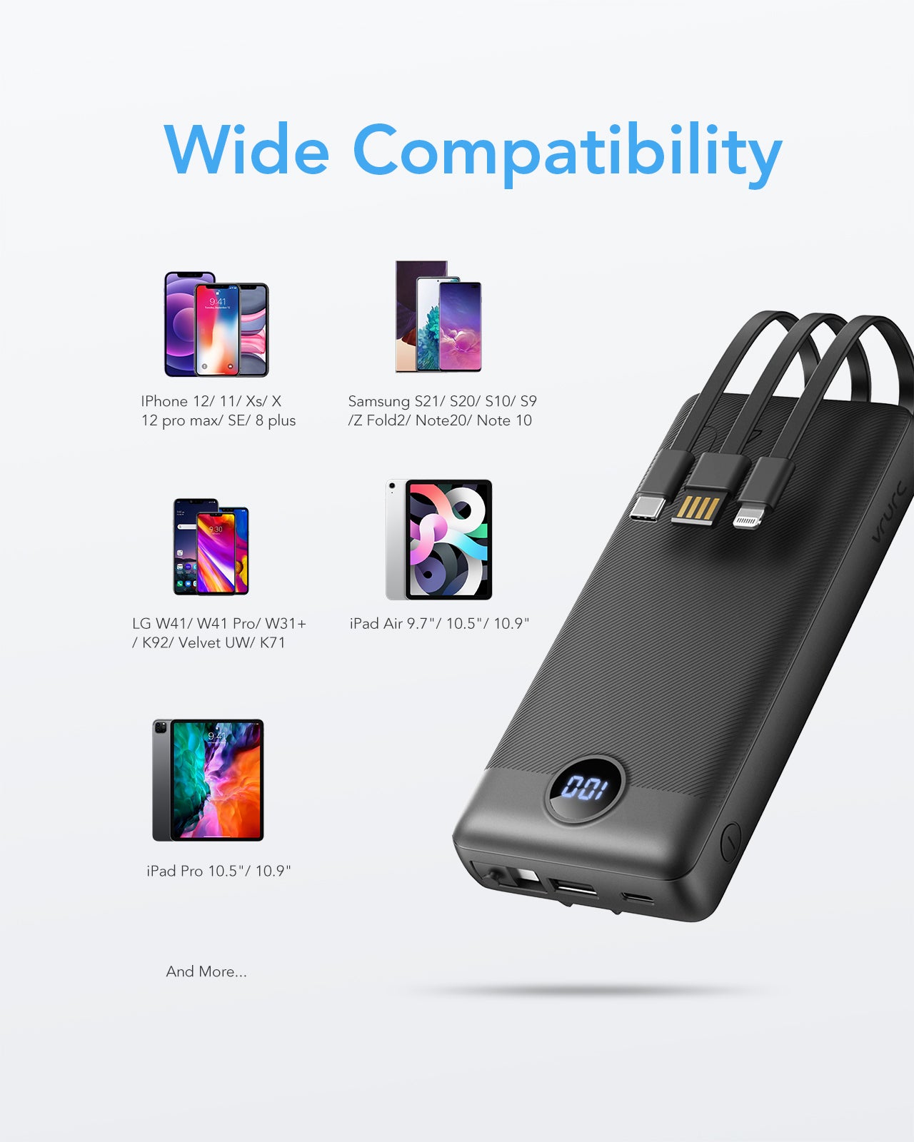 Built in Cords 22.5W PD & QC 3.0 Power Bank