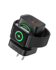 VRURC Dual Ports Plug with Magnetic Wireless iWatch Charger - Black