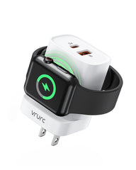 VRURC Dual Ports Plug with Magnetic Wireless iWatch Charger - White