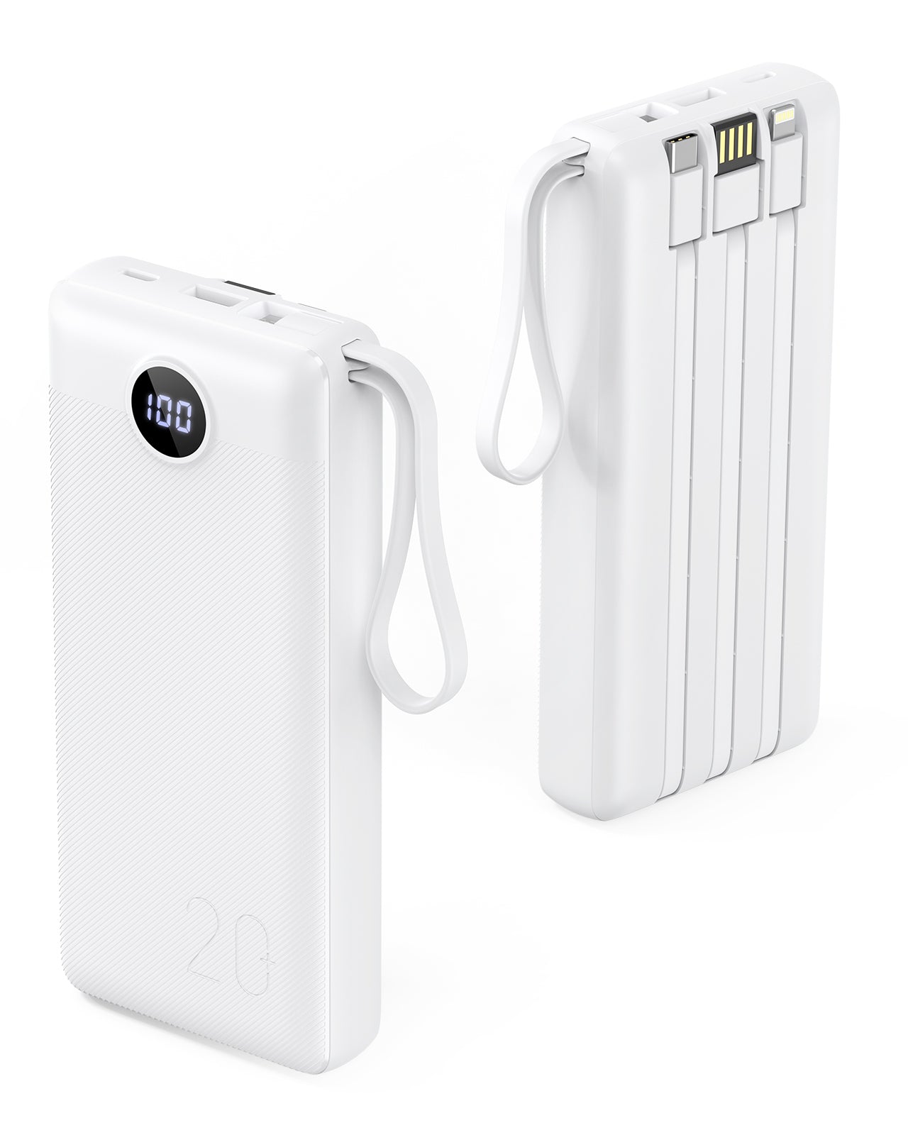 VRURC 20000mAh Built in Cords 22.5W PD & QC 3.0 Power Bank - White